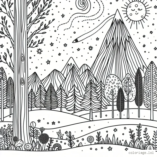 Imagine que tu as été transporté dans un pays de rêves où tout est allongé - les arbres, les montagnes, les animaux. Dessine ce monde allongé comme tu l'imagines.