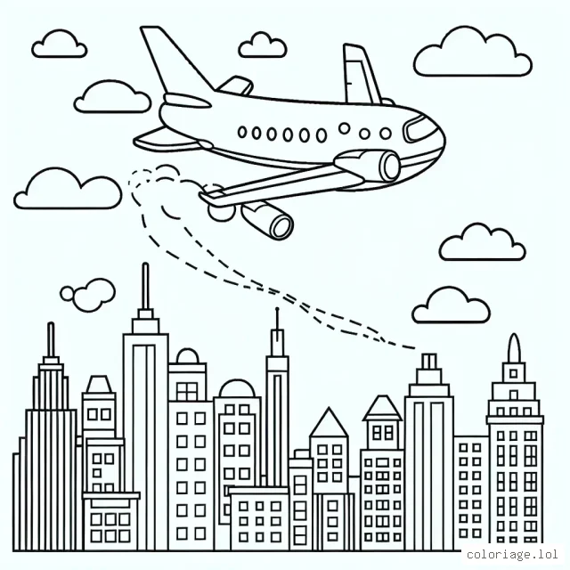 Un avion survolant une ville