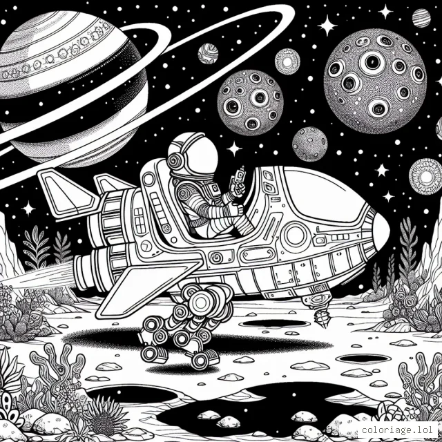 Dans l'espace lointain, un astronaute téméraire découvre une nouvelle planète multicolore. Il traverse l'univers étoilé dans son vaisseau spatial ultra rapide, accompagné de son fidèle robot qui ressemble à un petit chien. Ils atterrissent avec précaution sous le regard étonné des aliens curieux qui vivent sur cette planète multicolore. Des cratères, des roches étranges et d'étonnants végétaux poussent sur cette planète.