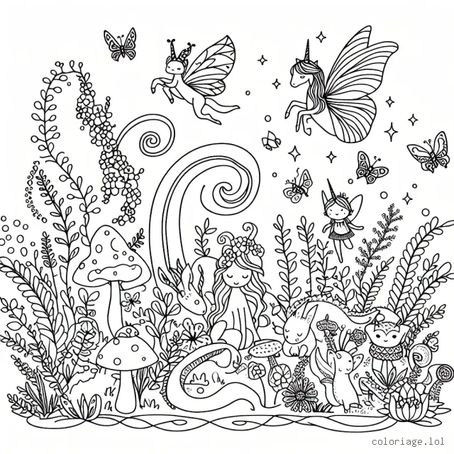 Un jardin magique plein de créatures enchantées
