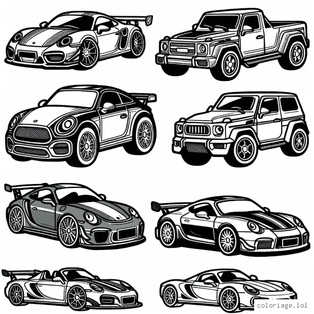 Découvre l’univers palpitant des voitures par marque à travers cet essai de coloriage. Il faut colorier chaque voiture selon la couleur typique de sa marque. Tu peux aussi utiliser les couleurs de ton choix pour personnaliser chacune d’elles à ta guise. Amuse-toi bien !