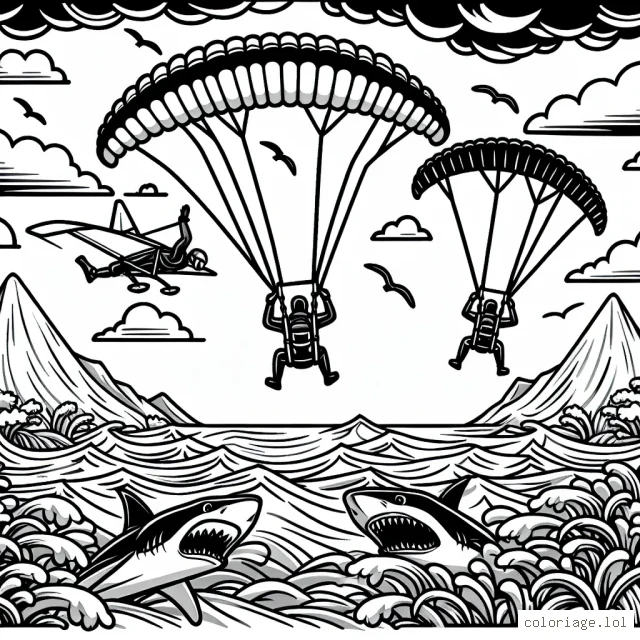 Imagine un sport extrême mixte où des athlètes effectuent des cascades aériennes en parapente au-dessus d'une mer agitée remplie de requins!