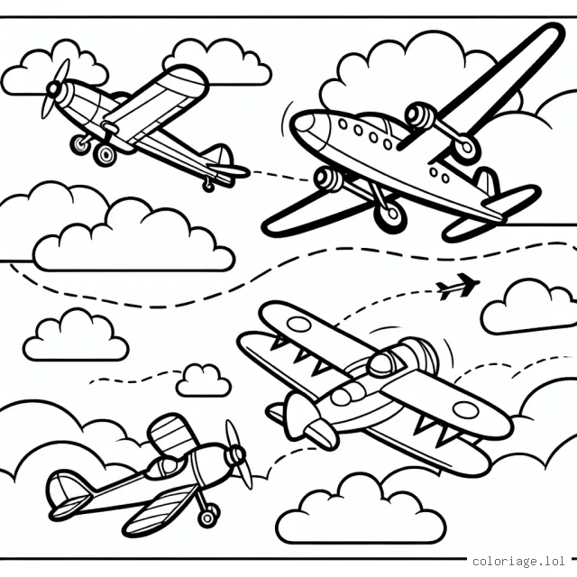 Devant toi, un spectacle fascinant se déroule. Des avions de différentes formes et tailles survolent le ciel. Certains sont de petits avions à hélice tandis que d'autres sont d'énormes engins à réaction! Tout est là, prêt à être coloré par tes soins. Et n'oublie surtout pas, le ciel n'est pas toujours bleu, laisse libre cours à ton imagination!