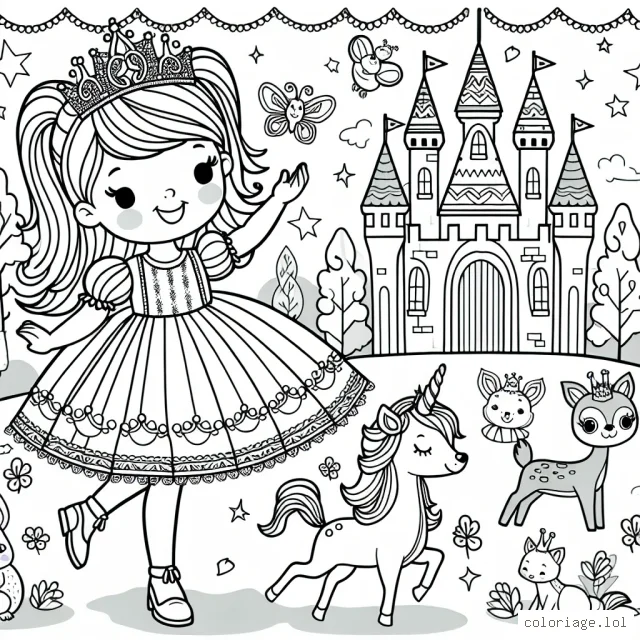 Assiste une petite princesse lorsqu'elle passe la journée dans son parc de château féerique avec ses amis les animaux. Aide-la à ajouter des couleurs à sa robe, à son diadème, à ses cheveux et à son monde enchanté !