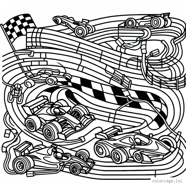 Un circuit automobile animé avec une variété de voitures de course