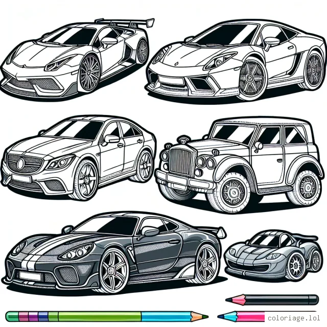 Des voitures brillantes de toutes les marques attendent vos couleurs! Que ce soit une Porsche éblouissante, une Mercedes élégante, une BMW robuste ou une Ferrari rapide - laissez votre imagination vous guider en ajoutant de la couleur à ces voitures incroyables.