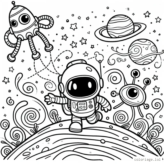 Nous partons pour une aventure dans l'espace avec le courageux astronaute Max et son fidèle robot, Sparky. Dessine tous les deux alors qu'ils découvrent une nouvelle planète peuplée de créatures amicales et vrillantes. N'oublie pas de colorer leur vaisseau spatial et les étoiles lointaines!