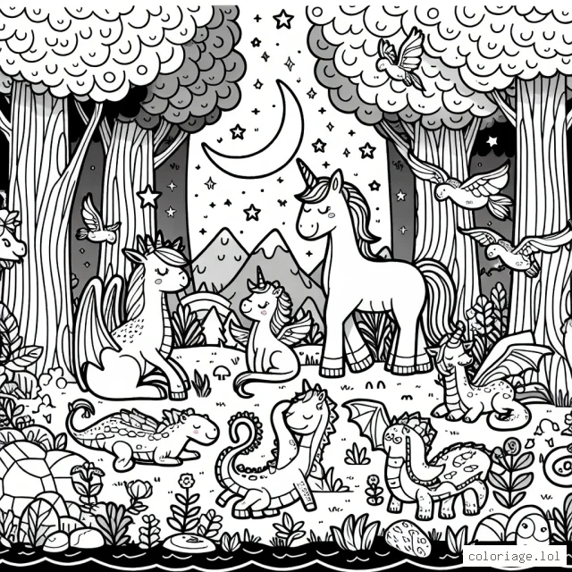 Une forêt enchantée remplie de créatures légendaires