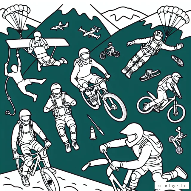 Avis aux amateurs de sensations fortes ! Dessinez et colorez des athlètes qui pratiquent des sports extrêmes.