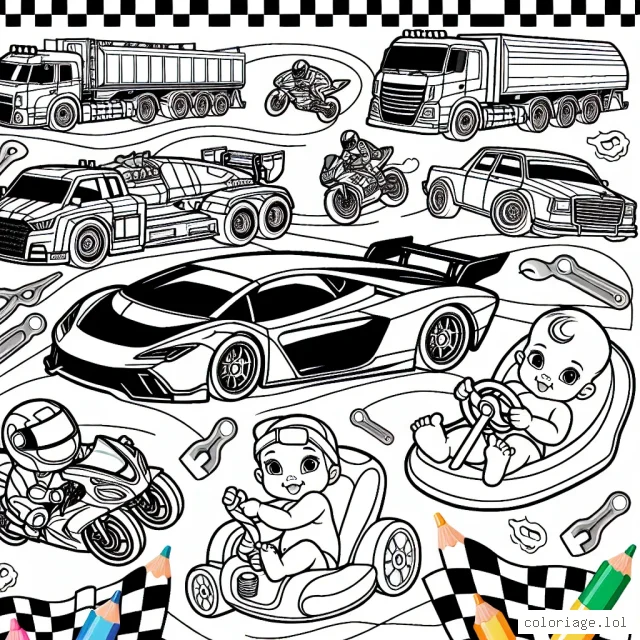 Dessine une course passionnante impliquant une variété de véhicules automobiles