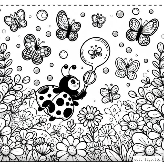 Dans un monde magique d'insectes, une coccinelle amuse les papillons avec de jolies bulles de savon; autour d'eux une merveilleuse flore s'épanouit.