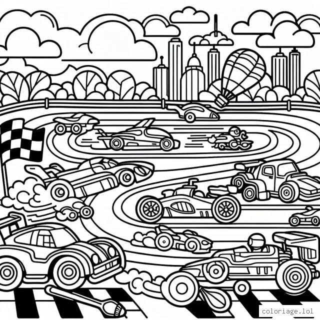 Une course passionnante entre différentes sortes de voitures sur un circuit fantastique