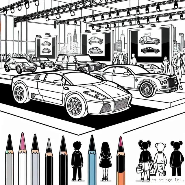 Afficher une scène dans laquelle diverses marques de voitures sont présentes. Vous pouvez visualiser BMW, Mercedes, Audi, Peugeot et Ferrari en un seul endroit. Chaque voiture a son propre regard unique, alors faites attention aux détails. Imaginez une arène ou une exposition de voitures pour donner vie à la scène. Assurez-vous d'inclure des éléments supplémentaires pour enrichir l'image - des personnes admirant les voitures, des panneaux d'affichage présentant les marques de voitures, des éclairages, etc.