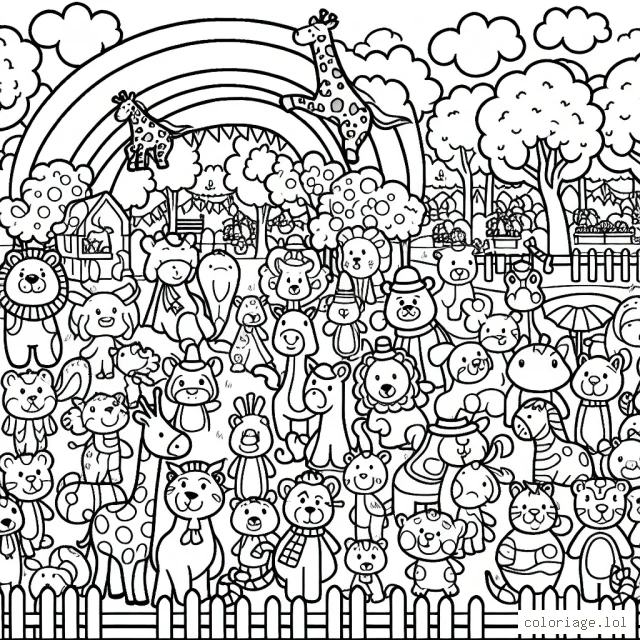 Un parc animé plein de vos animaux préférés se préparant pour une grande parade