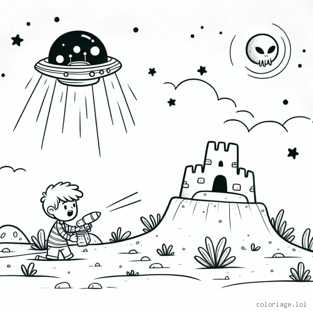 Un petit garçon courageux essaye de défendre son château de sable contre l'invasion des extraterrestres.