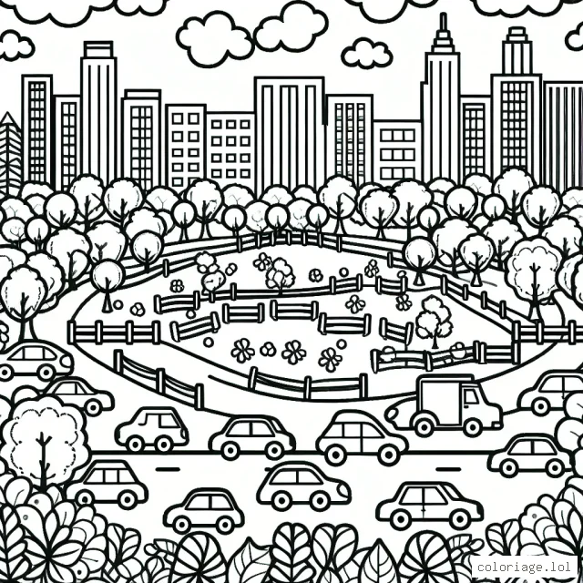 Un parc de voitures colorées dans une ville animée