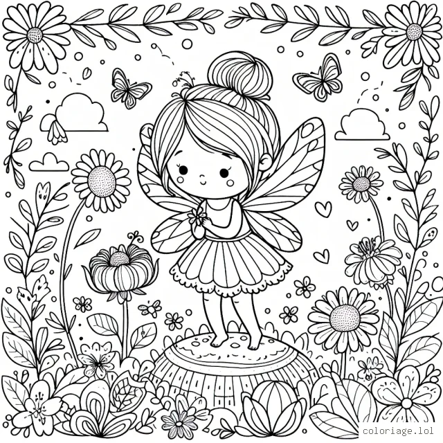 Une petite fée des fleurs dans un jardin enchanté