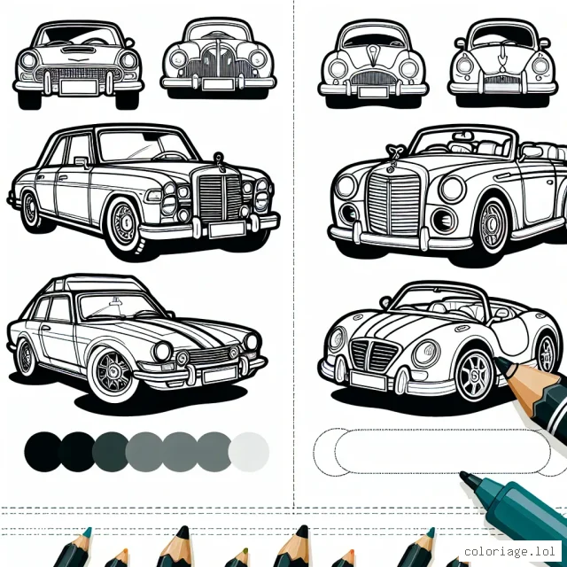 Vous avez à votre disposition une multitude de voitures de différentes marques. Coloriez chaque voiture avec des couleurs vives pour donner vie à ces modèles emblématiques.
