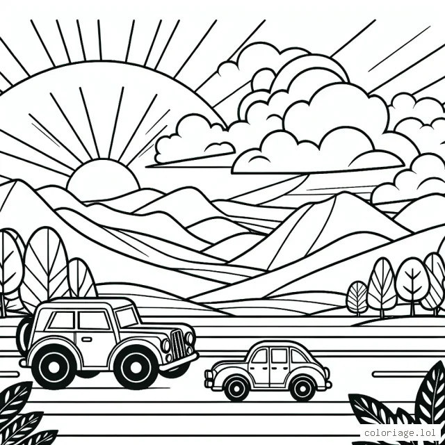 Un grand rallye de voitures dans un magnifique paysage