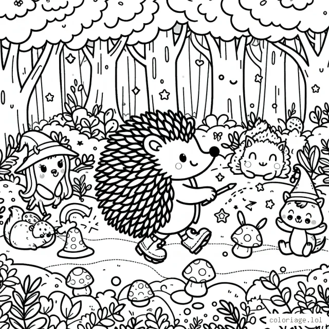 Un hérisson part à l'aventure à travers la forêt enchantée, remplie d'animaux amicaux et de plantes magiques.
