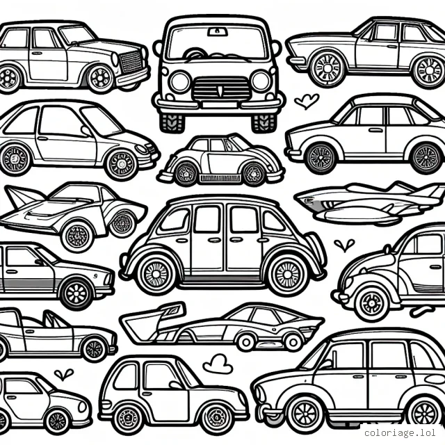 Un assortiment de voitures par marque pour coloriage