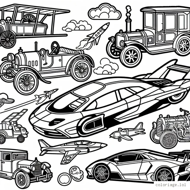 Voyage de rêve en voiture de sport, de vieilles voitures classiques à des voitures futuristiques
