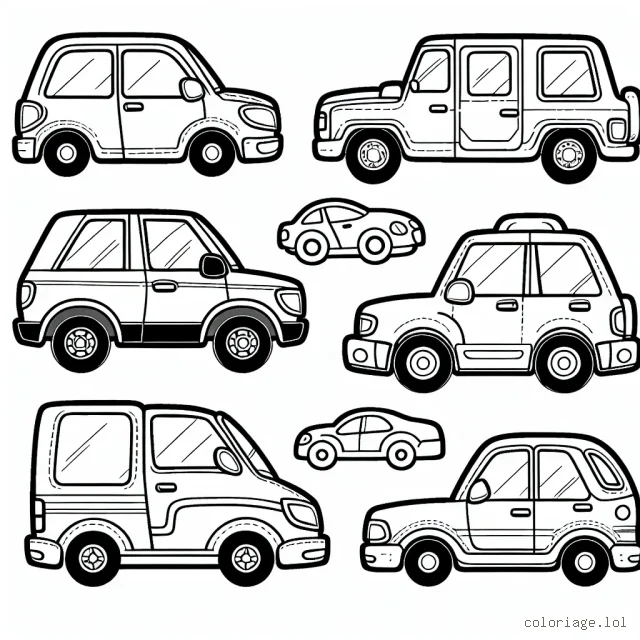 Imagine des voitures de différentes marques pour les enfants à colorier