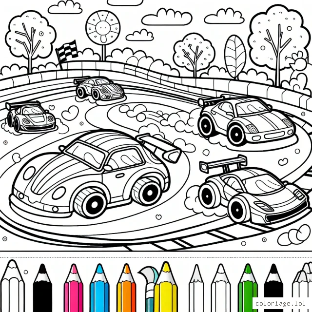 Un circuit de course automobile animé par des voitures colorées