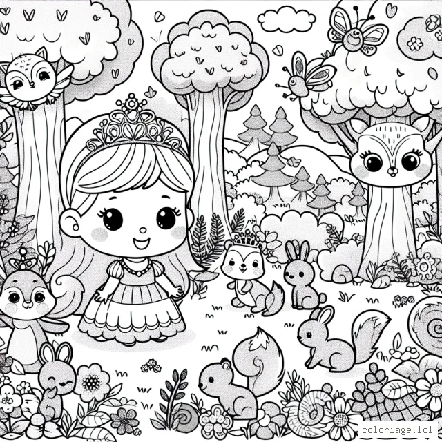 Une petite princesse dans un jardin enchanteur avec des animaux de la forêt