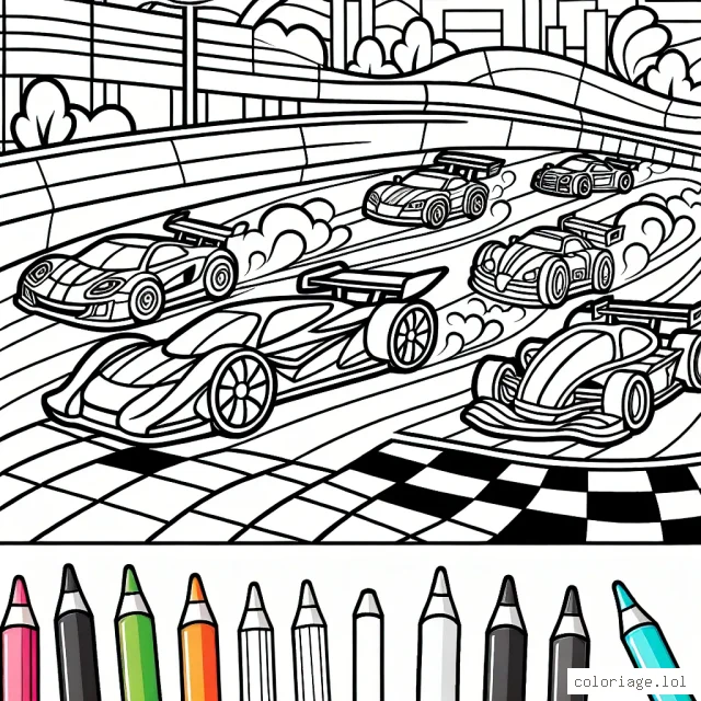 Un circuit automobile vibrant avec diverses voitures dynamiques