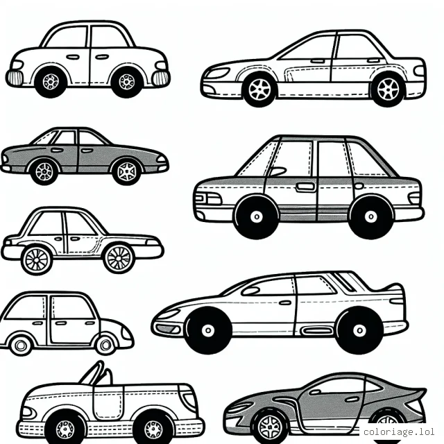 Dessinez et colorez les voitures par marque, à partir d'image de contour en noir et blanc