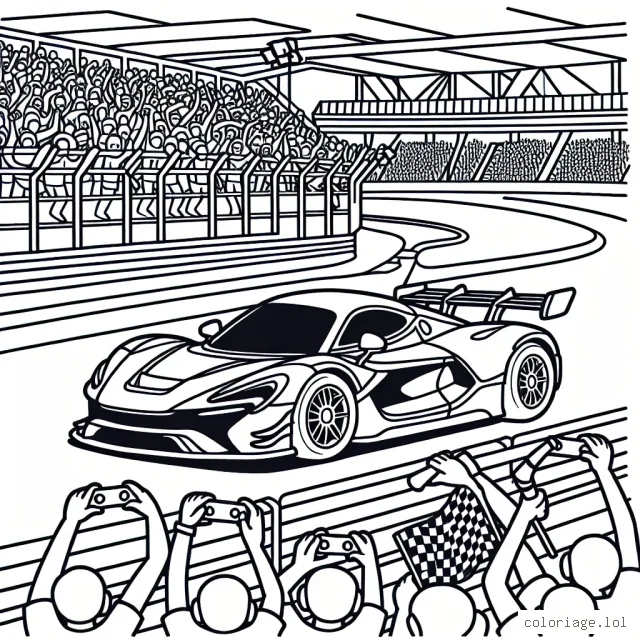 Jouer en coloriant une course de voitures sportives haute vitesse sur une piste de course avec des tribunes remplies de fans