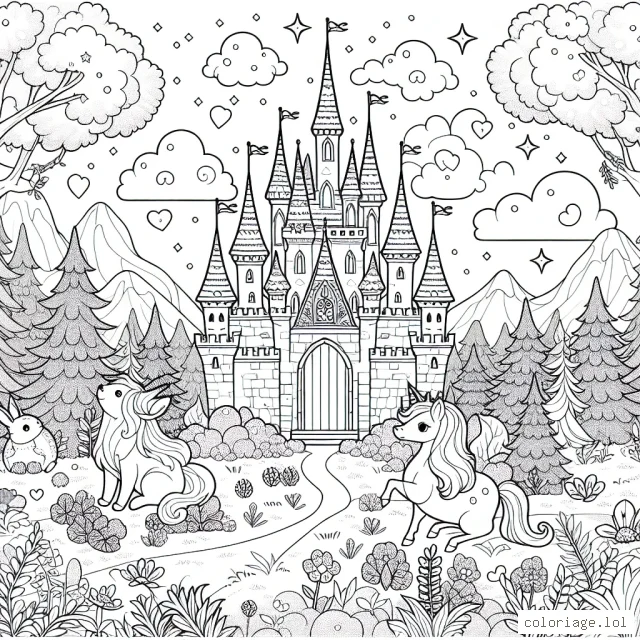 Un château enchanté dans une forêt enchantée avec des créatures féeriques