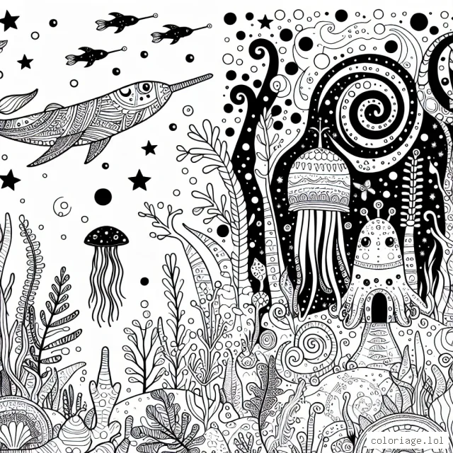 Invente un monde sous-marin peuplé de créatures magiques.