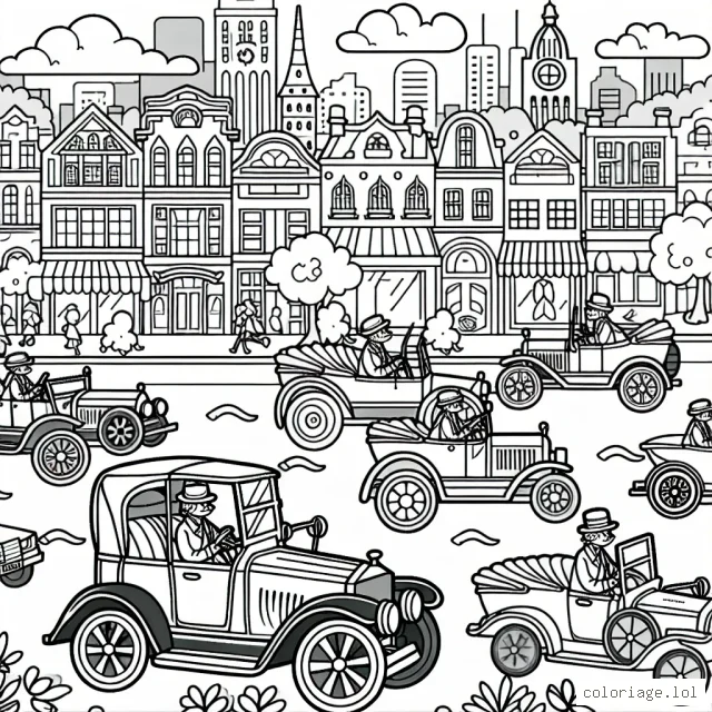 Une parade de voitures anciennes à travers la ville animée
