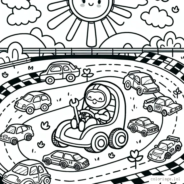 Un après-midi ensoleillé sur la piste de course, avec des voitures de différentes formes et tailles en compétition