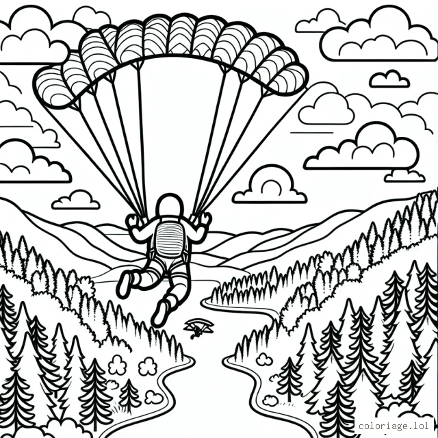 Un parachutiste en plein saut extrême au-dessus d'une forêt pittoresque