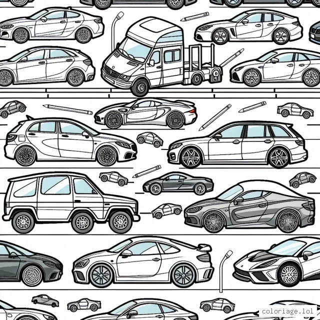 Un vaste parc automobile vous attend. Il est rempli de voitures de différentes marques. De la belle italienne, la rapide allemande à l'élégante anglaise, donnez-leur vie avec vos couleurs préférées!