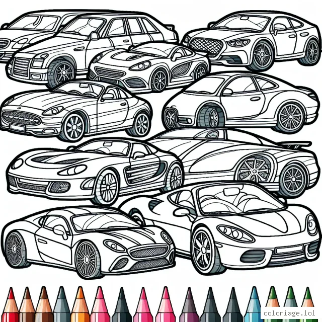 Des voitures incroyables de différentes marques sont stationnées au parking à attendre d'être colorées. Pouvez-vous les remplir de couleurs et leur donner vie?