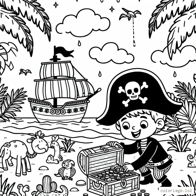Un jeune pirate qui trouve un trésor sur une île habitée par des animaux exotiques