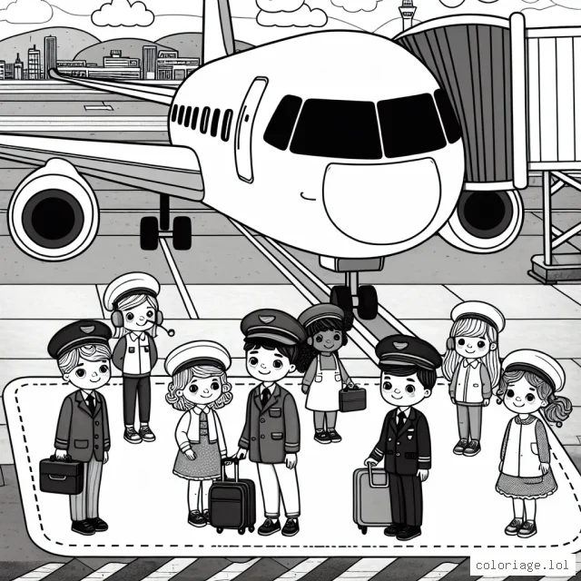 Un avion garé à l'aéroport avec des membres d'équipage qui se préparent pour le vol.