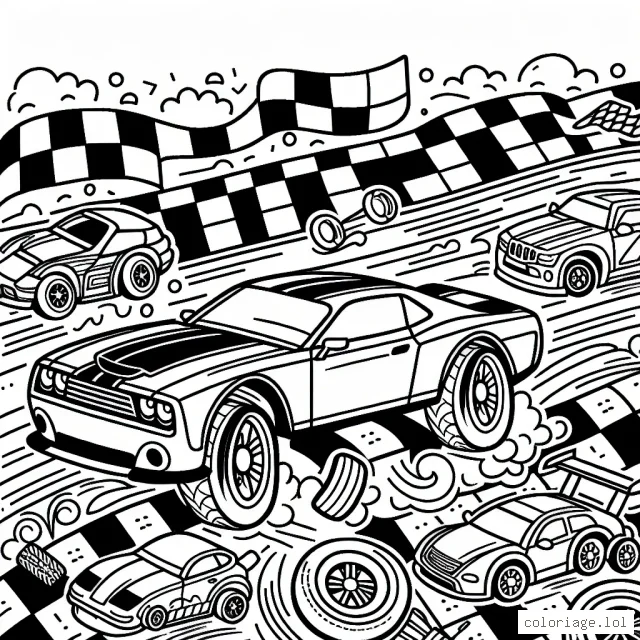 Dans ce dessin à colorier, vous verrez une course palpitante avec des voitures de différents modèles et conceptions. Votre mission sera de donner de la vie et de la couleur à ce passionnant spectacle de vitesse et d'aventure.