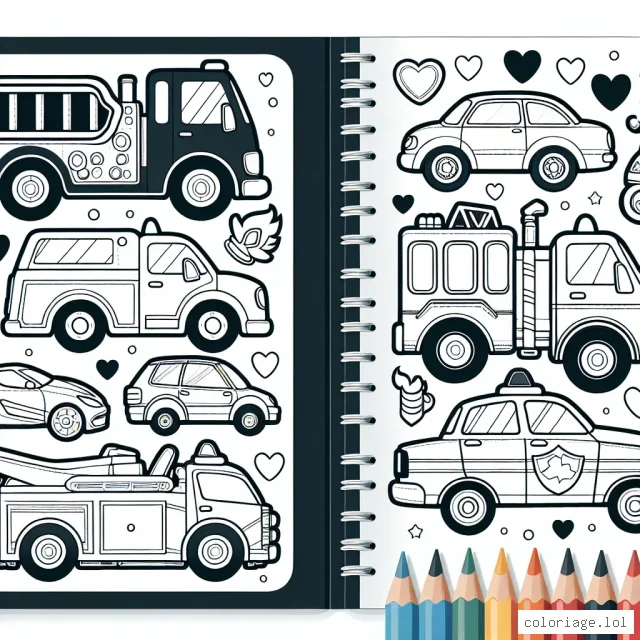 Dans ce livret de dessins, vous trouverez de nombreuses voitures à colorier. Des voitures de course ultra rapides aux camions de pompiers vigilants, il y a beaucoup à découvrir et à colorer !