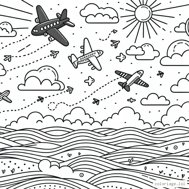 Imagination libre d'un ciel plein d'avions en plein vol!