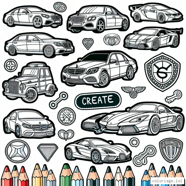 Tu as une mission spéciale aujourd'hui ! Tu dois colorier différentes marques de voitures reconnues mondialement comme Ford, Mercedes, BMW, Audi et bien plus encore. Chaque voiture est accompagnée de son logo distinctif pour que tu puisses apprendre à les reconnaître. Alors, prends tes crayons de couleur et laisse ton imagination prendre le volant !