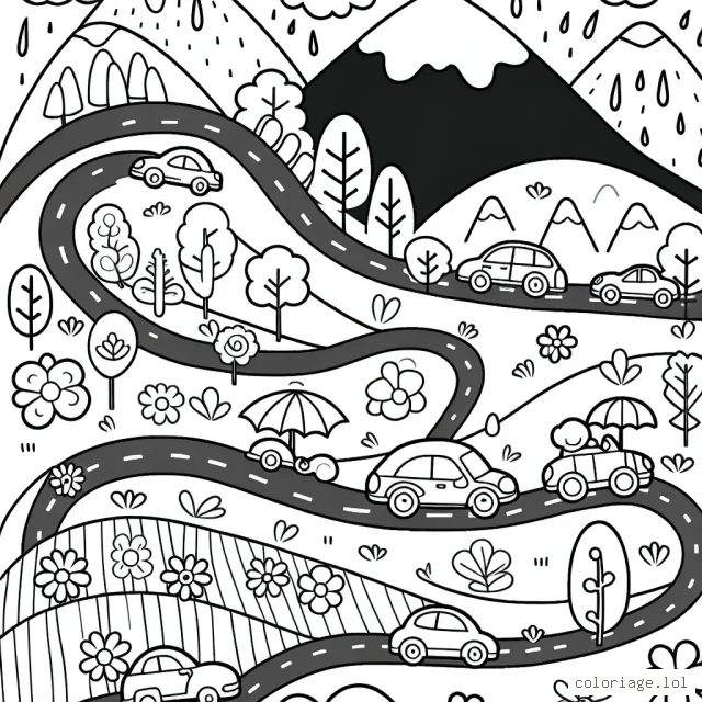 Créez votre propre rallye de voitures colorées sur les routes sinueuses à travers les montagnes et les champs!