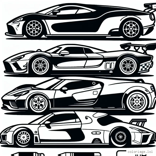 Dessine une variété de voitures par marque. Assure-toi d'inclure des marques comme Ferrari, BMW, Bugatti, et Tesla !