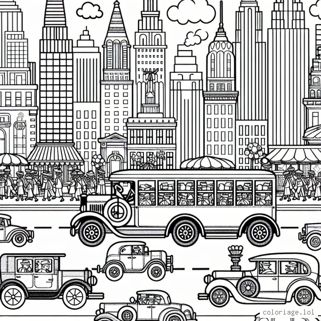 Imaginer une parade de voitures anciennes dans une ville animée