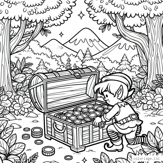 Un lutin égare son trésor d'or et de gemmes dans les profondeurs de la forêt enchantée