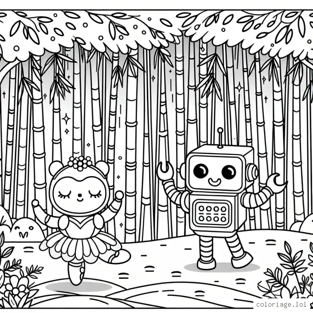 Un robot dansant dans une forêt de bambous enchantés